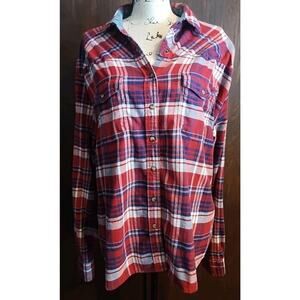 Jachs Girlfriend 4th of July Comfort Stretch Plaid Pearl Button Flannel Shirt XL